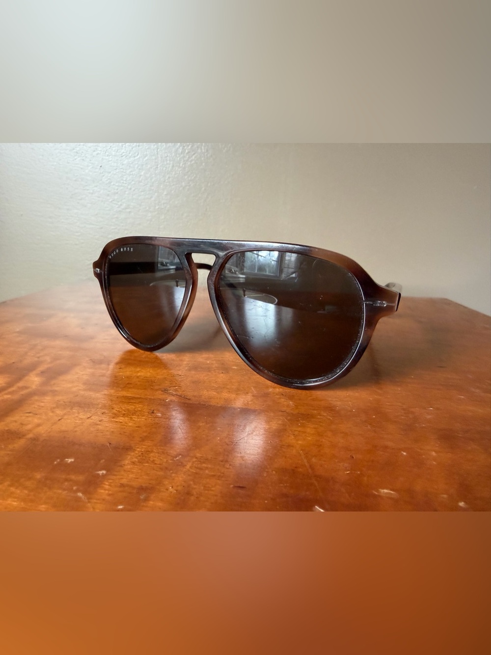 Hugo Boss Brown Aviator Sunglasses with Dark Lenses
